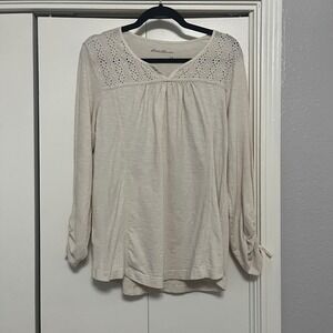 Eddie Bauer‎ Women's Long Sleeve Top, Eyelet Detail, Casual, Beige